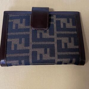 Fendi Navy and Brown Monogram Bi-Fold Wallet